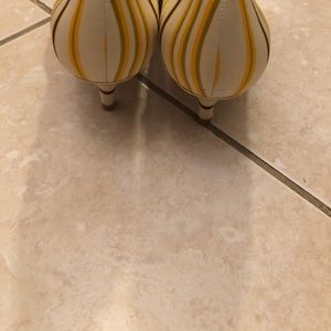 Tory Burch low heel silk stripe- yellow & blue